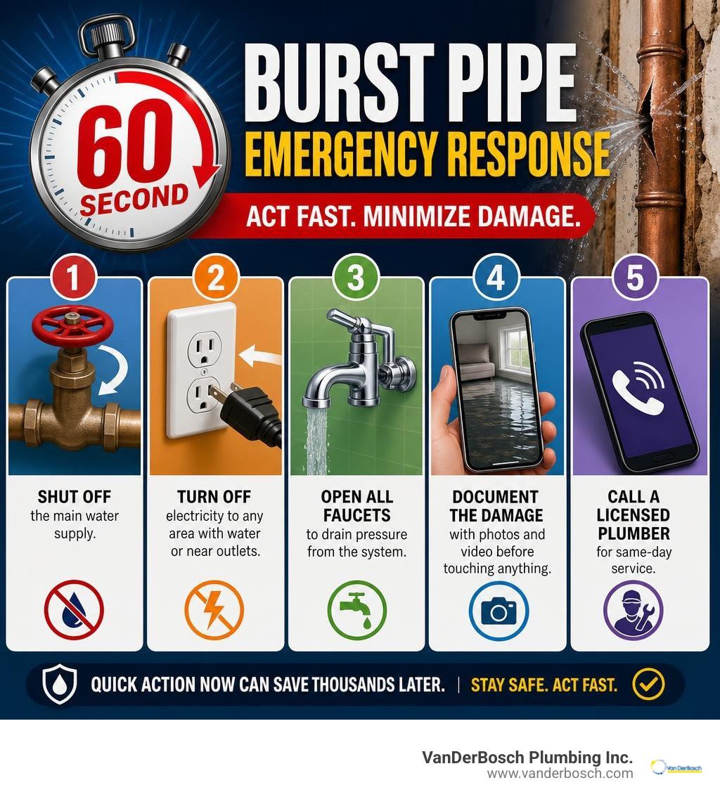 60-second burst pipe emergency response steps infographic infographic 60-second burst pipe emergency response steps infographic infographic