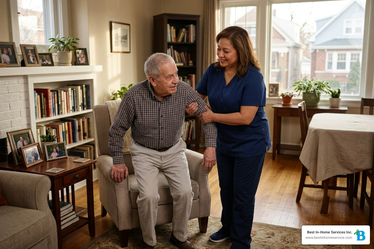 Caregiver supporting a senior during daily activities in Cook County