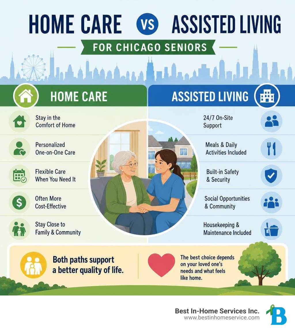 Benefits of home care vs assisted living for Chicago seniors infographic infographic