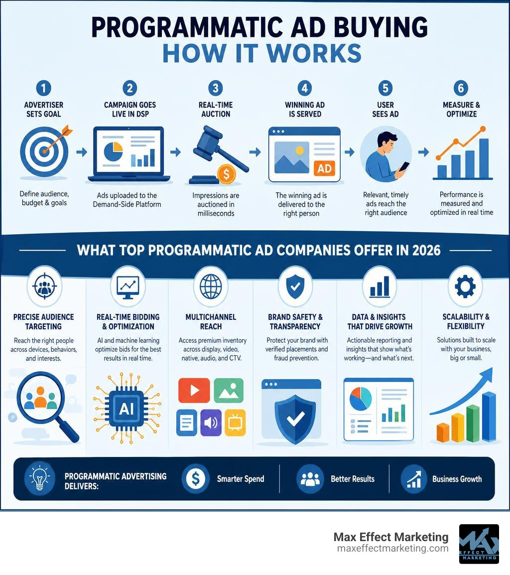 Infographic showing how programmatic ad buying works and what top companies offer in 2026 infographic Infographic showing how programmatic ad buying works and what top companies offer in 2026 infographic