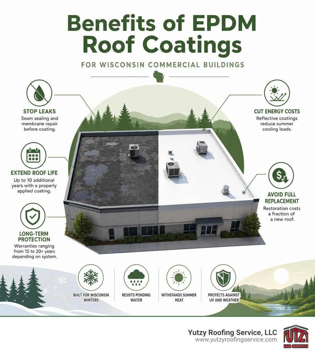 Benefits of EPDM roof coatings for Wisconsin commercial buildings infographic infographic Benefits of EPDM roof coatings for Wisconsin commercial buildings infographic infographic