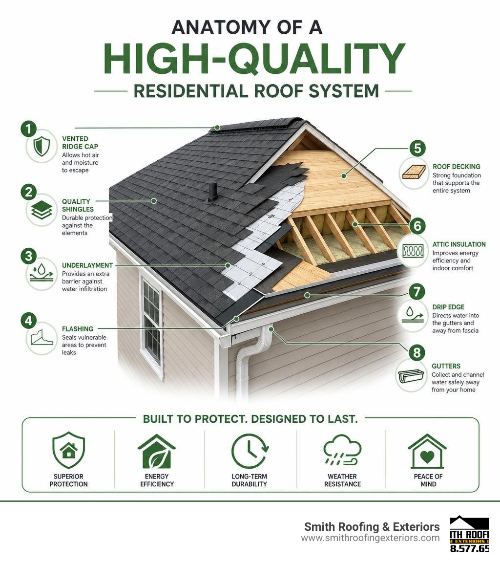 anatomy of a high-quality residential roof system with labeled components infographic anatomy of a high-quality residential roof system with labeled components infographic