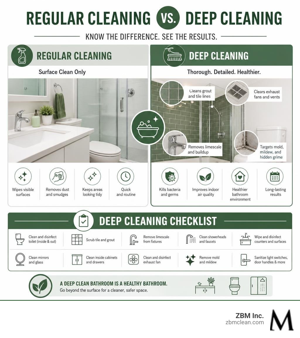 infographic showing differences between regular bathroom cleaning and deep cleaning with checklist infographic infographic showing differences between regular bathroom cleaning and deep cleaning with checklist infographic