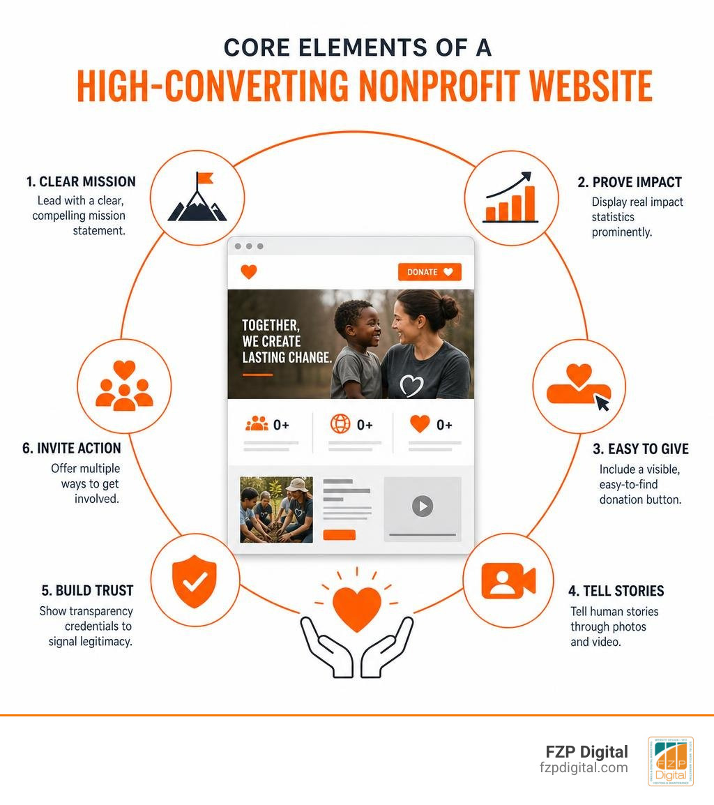 Core elements of a high-converting nonprofit website infographic infographic Core elements of a high-converting nonprofit website infographic infographic