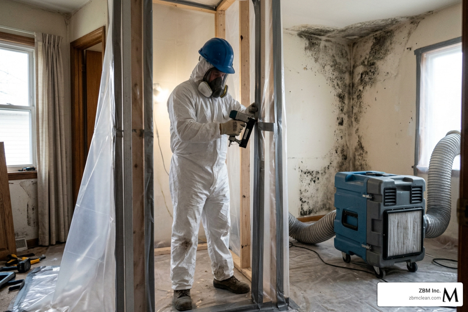 containment zone setup during toxic mold cleanup