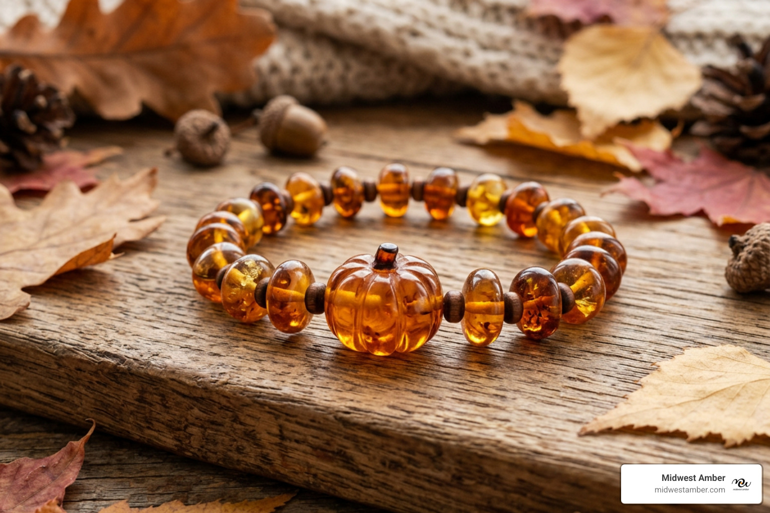 amber pumpkin bracelet autumn jewelry