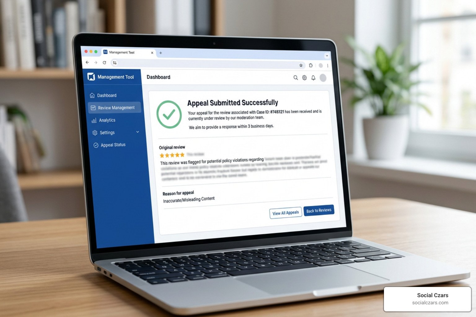 A successful Google review appeal submission screen