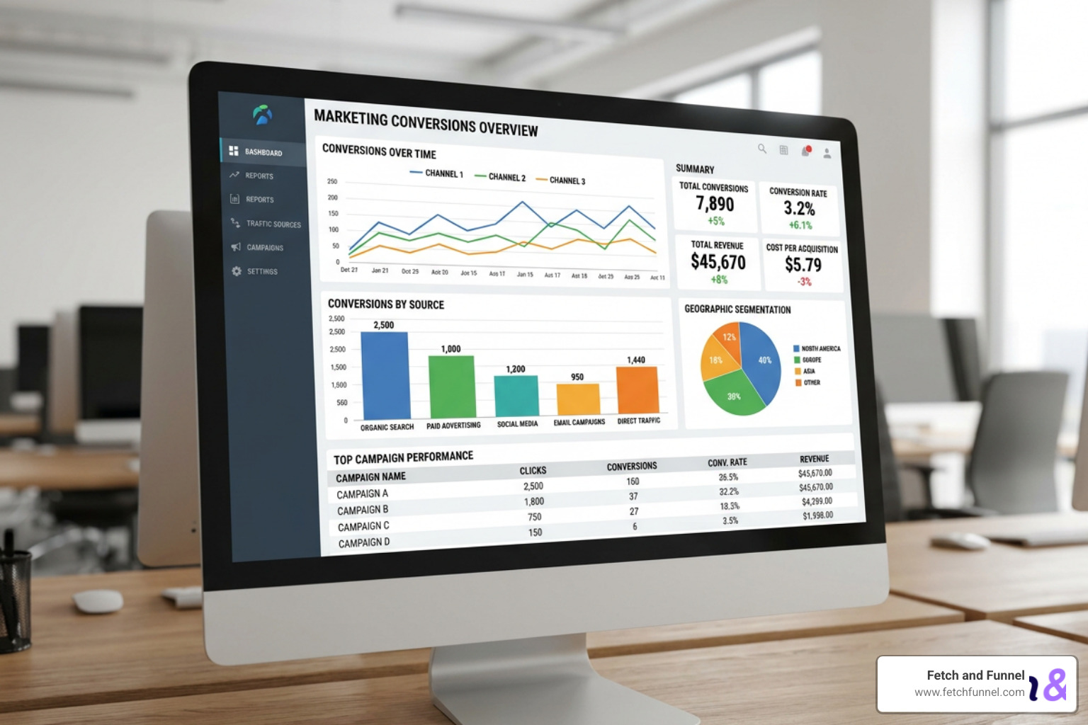 Conversion tracking dashboard showing segmented marketing traffic analytics Conversion tracking dashboard showing segmented marketing traffic analytics