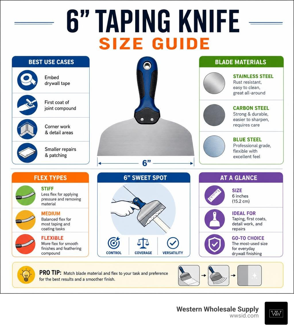 6 taping knife size guide infographic showing use cases blade materials and flex types infographic 6 taping knife size guide infographic showing use cases blade materials and flex types infographic