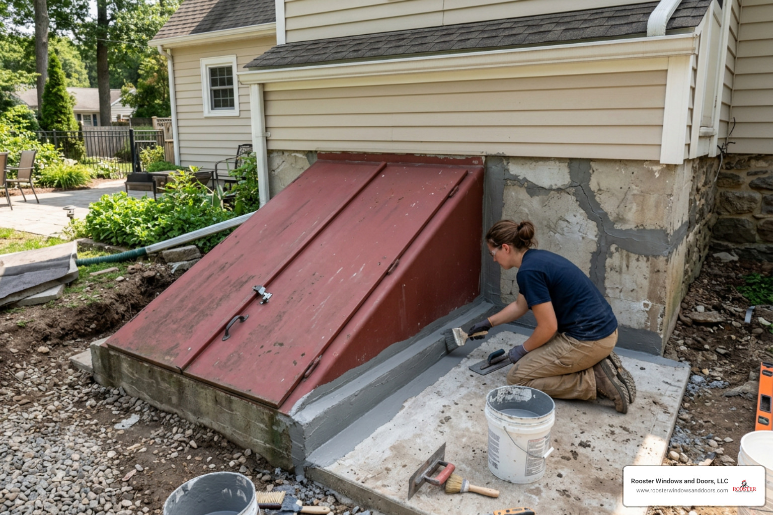 concrete foundation repair around a cellar door basement waterproofing concrete foundation repair around a cellar door basement waterproofing