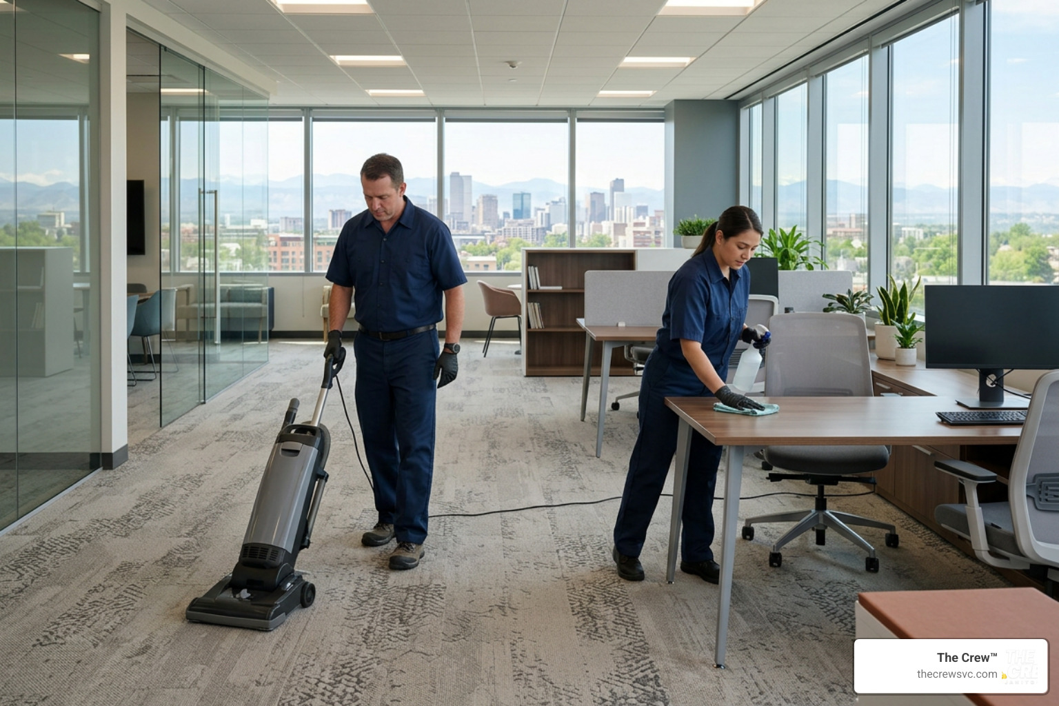 professional janitors working in a Denver office professional janitors working in a Denver office