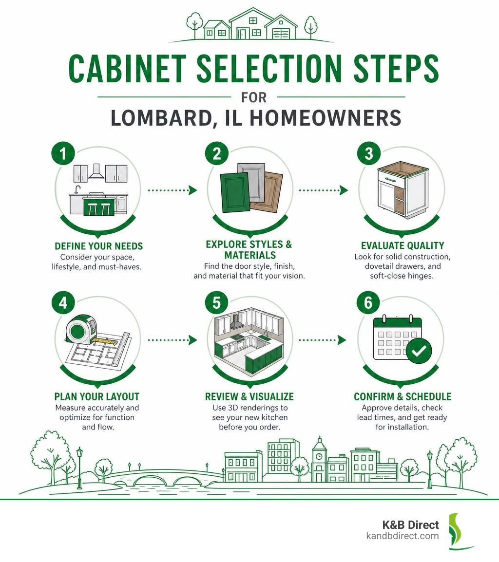 infographic showing cabinet selection steps for Lombard IL homeowners infographic infographic showing cabinet selection steps for Lombard IL homeowners infographic