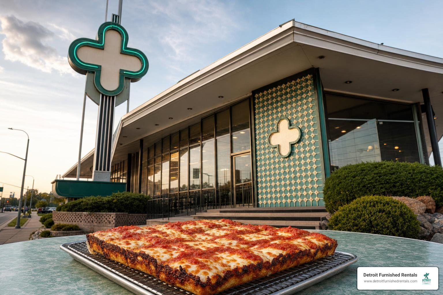 Historic Cloverleaf restaurant building and original square pizza heritage