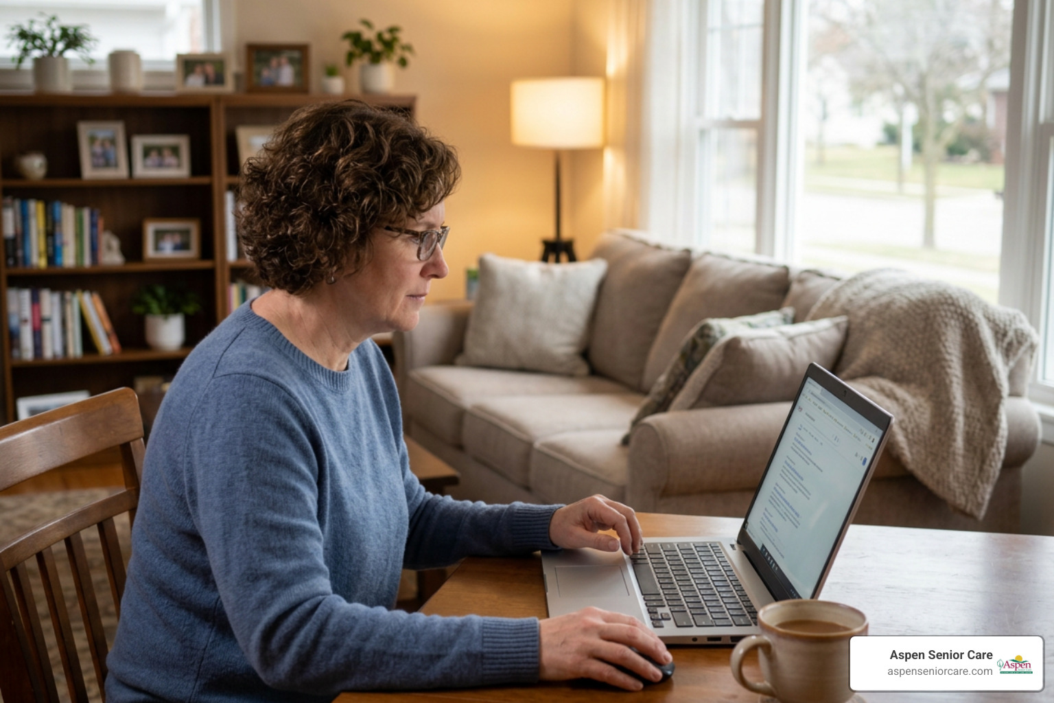 caregiver searching for local support groups and senior resources online