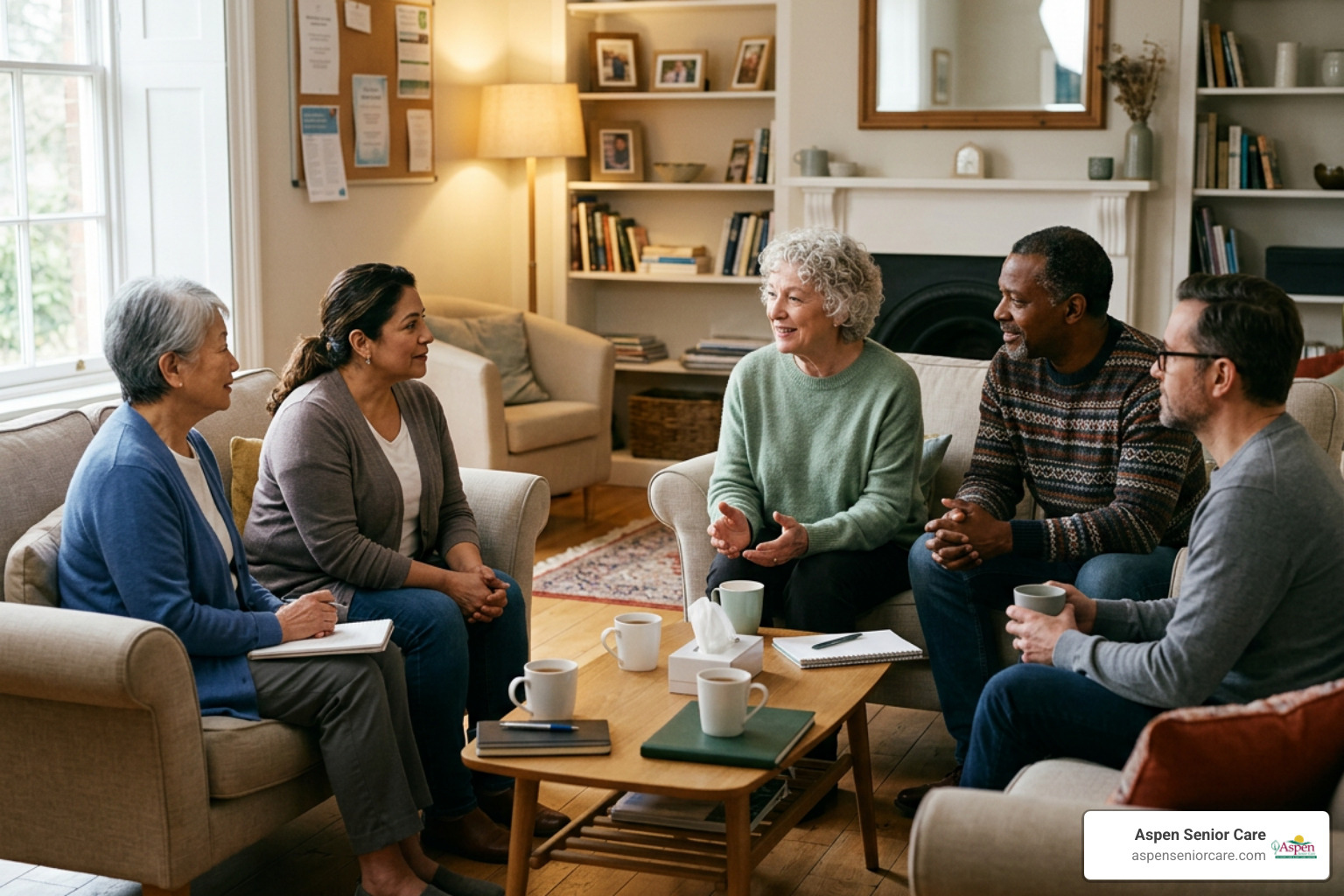 caregivers sharing stories and finding emotional support in a safe environment