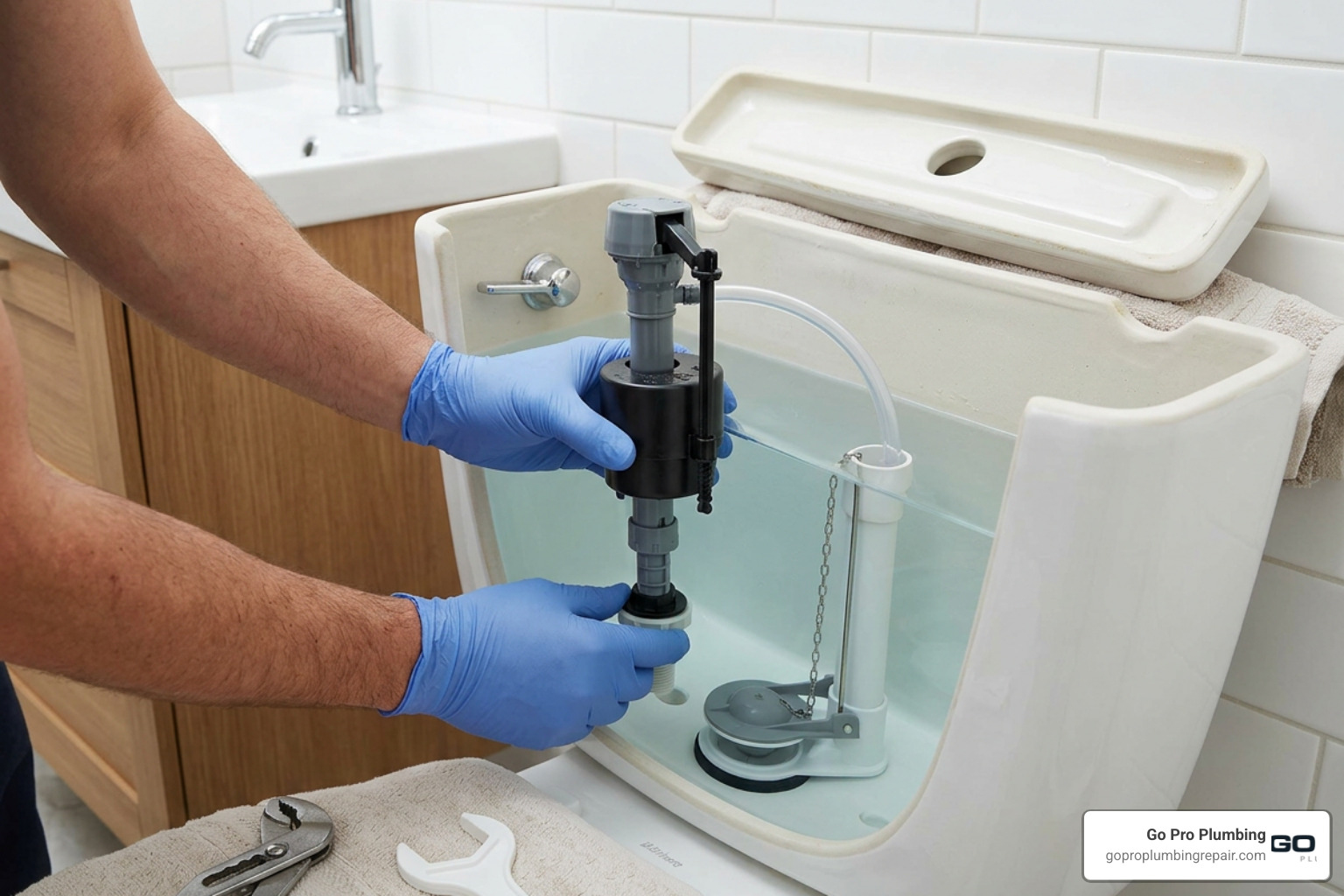 installing a new fill valve inside a clean toilet tank