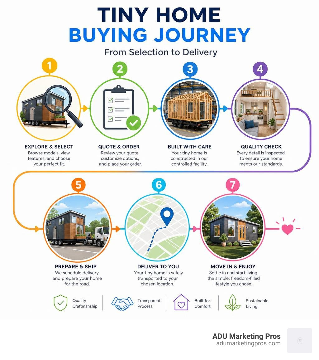 Tiny home buying journey from selection to delivery infographic infographic