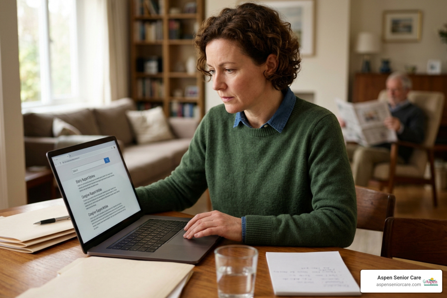Caregiver searching for resources on a laptop Caregiver searching for resources on a laptop