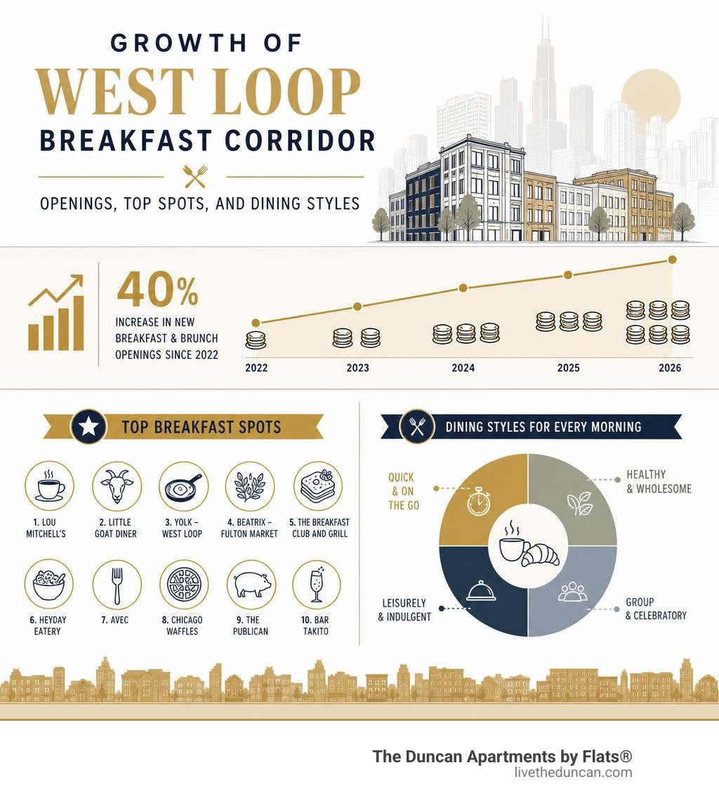 Growth of West Loop breakfast corridor: openings, top spots, and dining styles infographic Growth of West Loop breakfast corridor: openings, top spots, and dining styles infographic