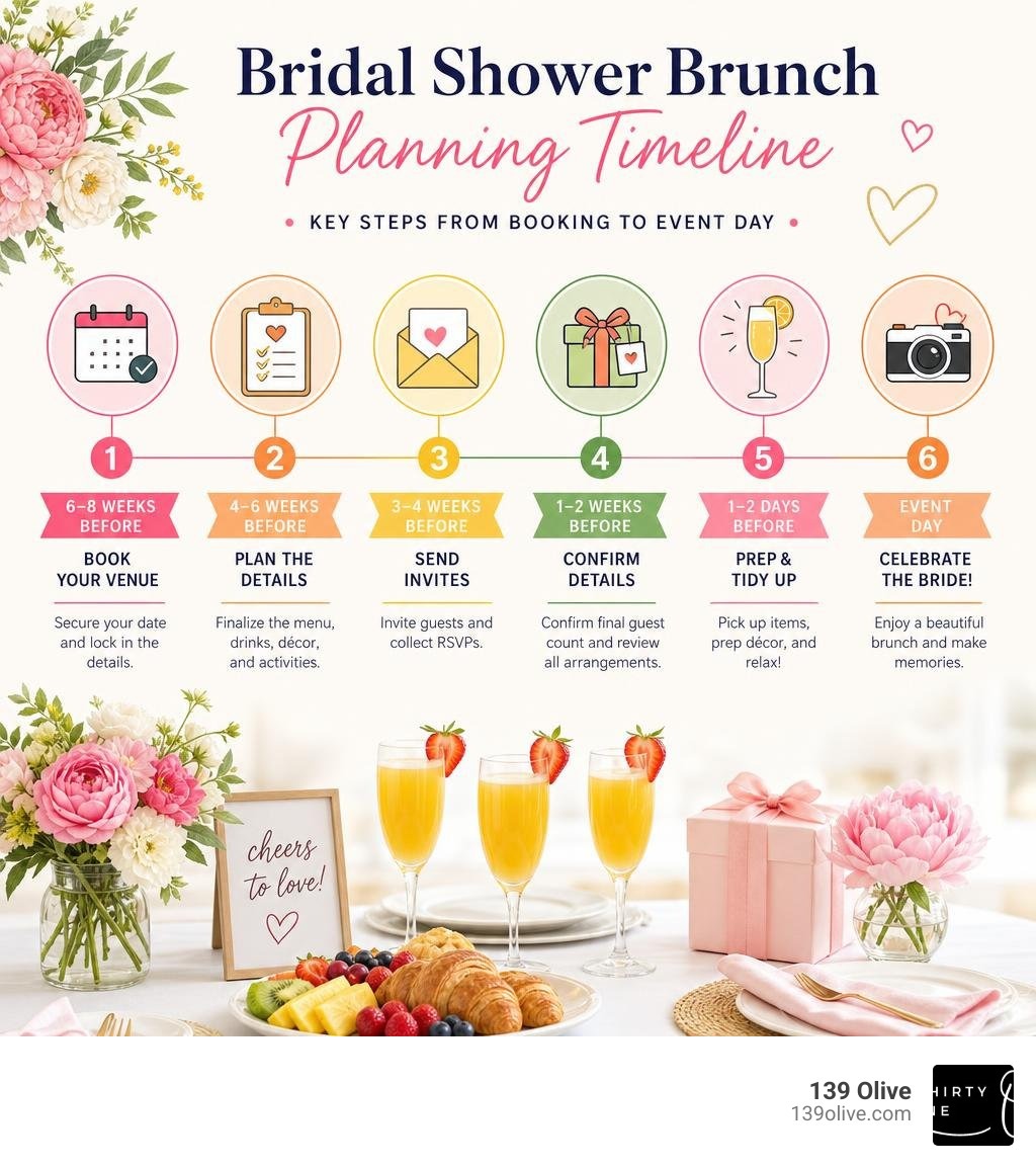 Bridal shower brunch planning timeline infographic with key steps from booking to event day infographic Bridal shower brunch planning timeline infographic with key steps from booking to event day infographic