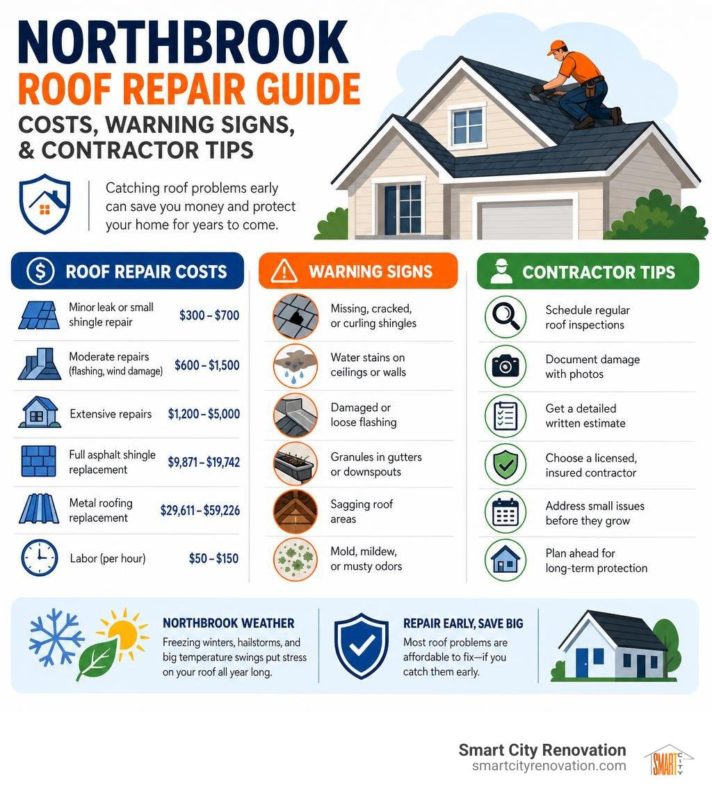 Northbrook roof repair guide: costs, warning signs, and contractor tips infographic infographic