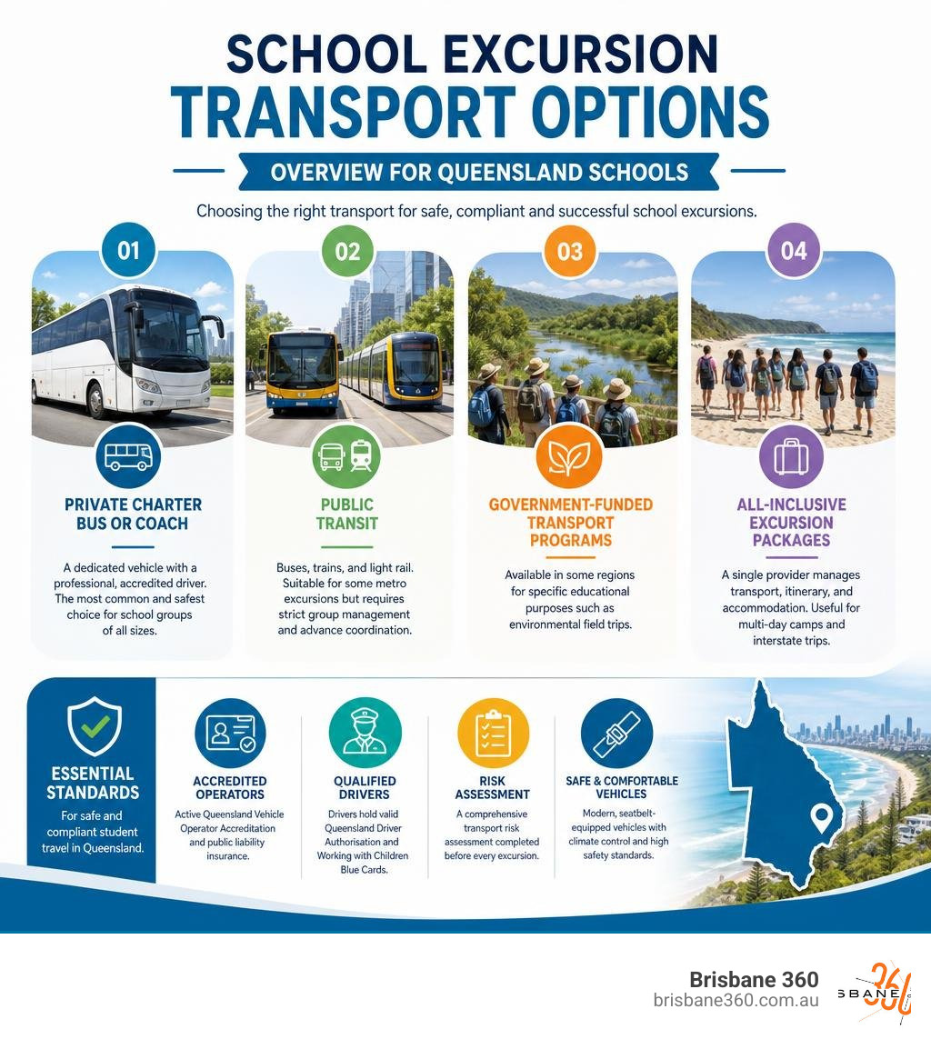 School excursion transport options overview infographic for Queensland schools infographic