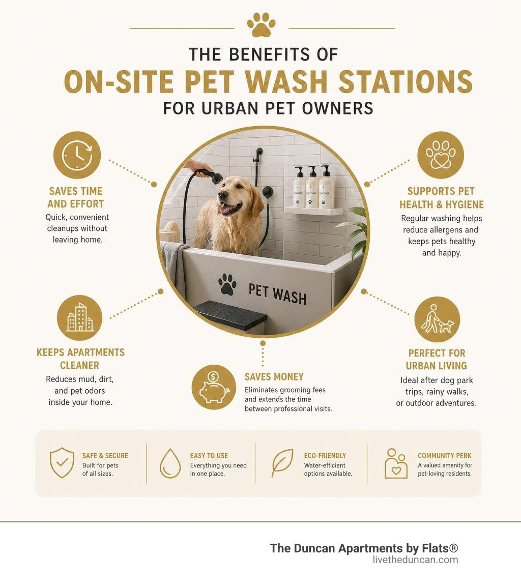 benefits of on-site pet wash stations in apartment buildings for urban pet owners infographic