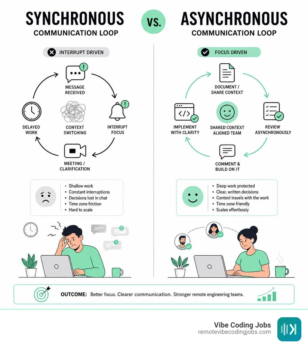 Synchronous vs asynchronous communication loops in remote engineering teams infographic