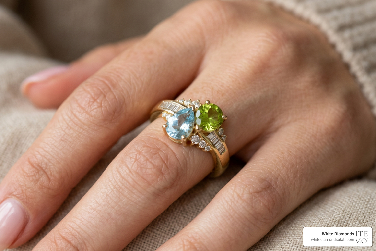 Various gemstone cuts including pear, baguette, and round for dual-stone rings Various gemstone cuts including pear, baguette, and round for dual-stone rings