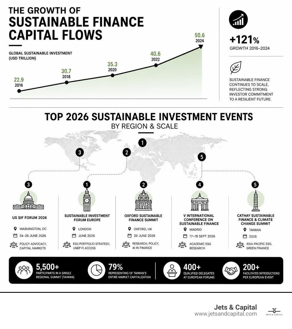 growth of sustainable finance capital flows and top 2026 events by region and scale infographic growth of sustainable finance capital flows and top 2026 events by region and scale infographic