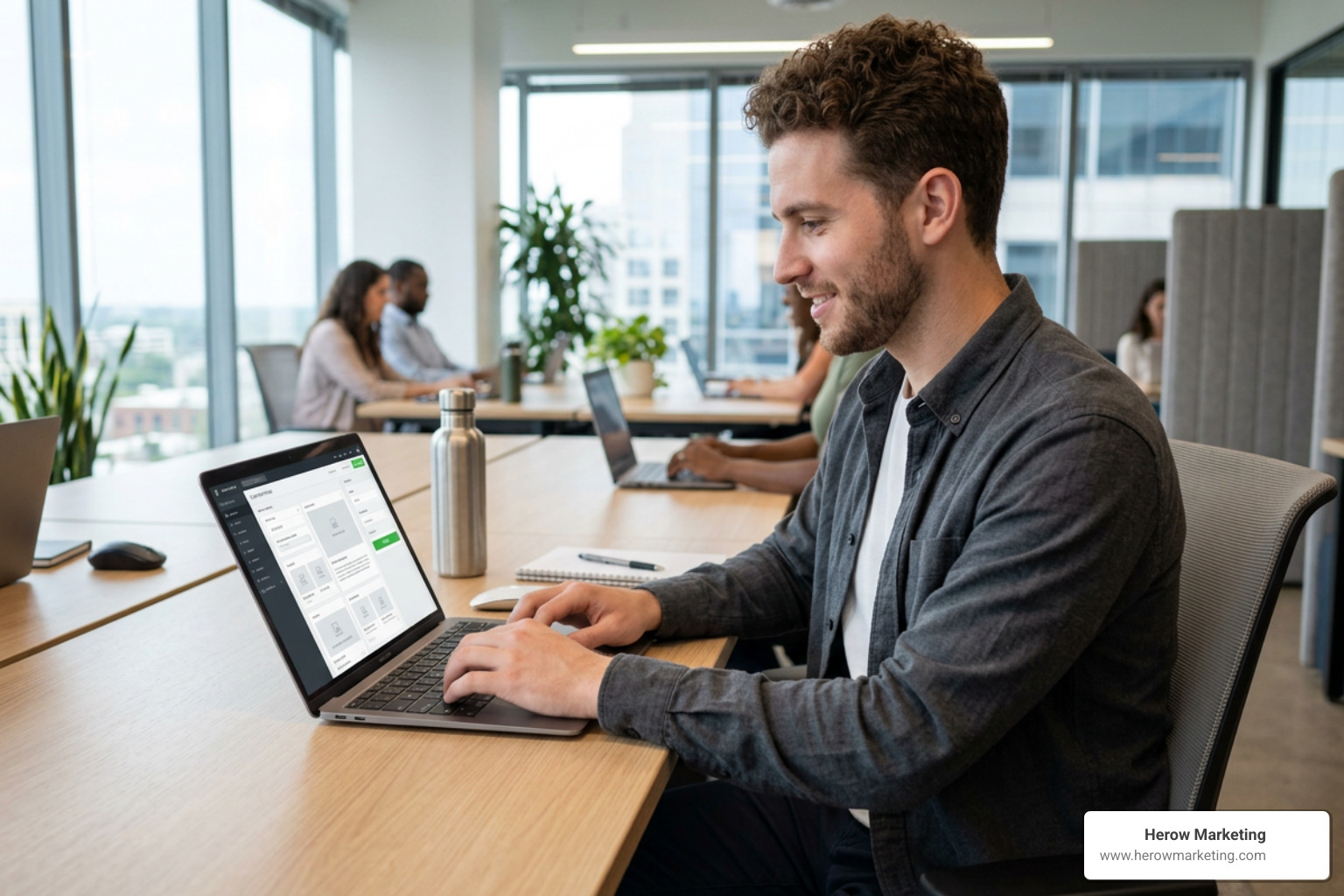 Marketer confidently using an intuitive content editor dashboard to publish a new page Marketer confidently using an intuitive content editor dashboard to publish a new page