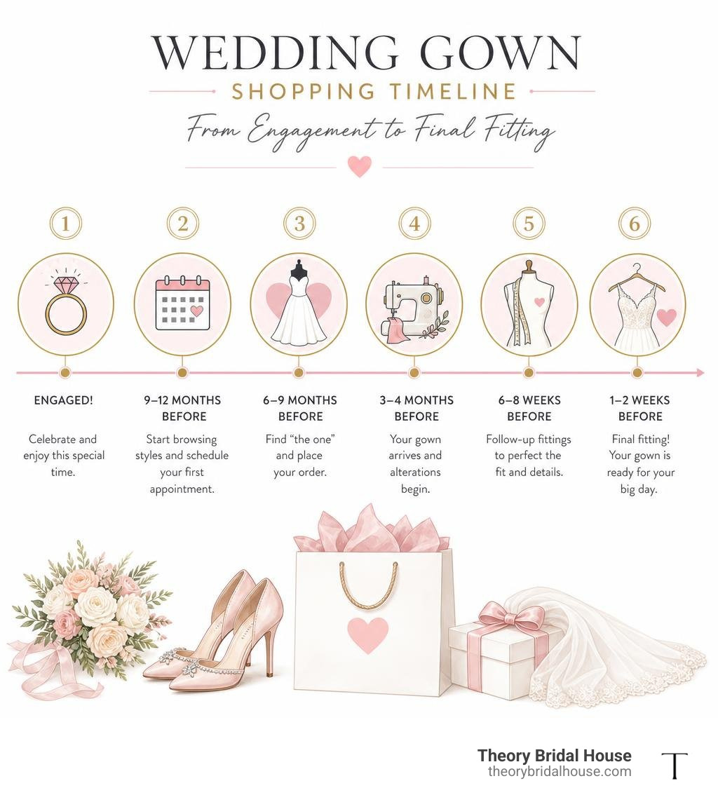 Wedding gown shopping timeline from engagement to final fitting infographic infographic Wedding gown shopping timeline from engagement to final fitting infographic infographic