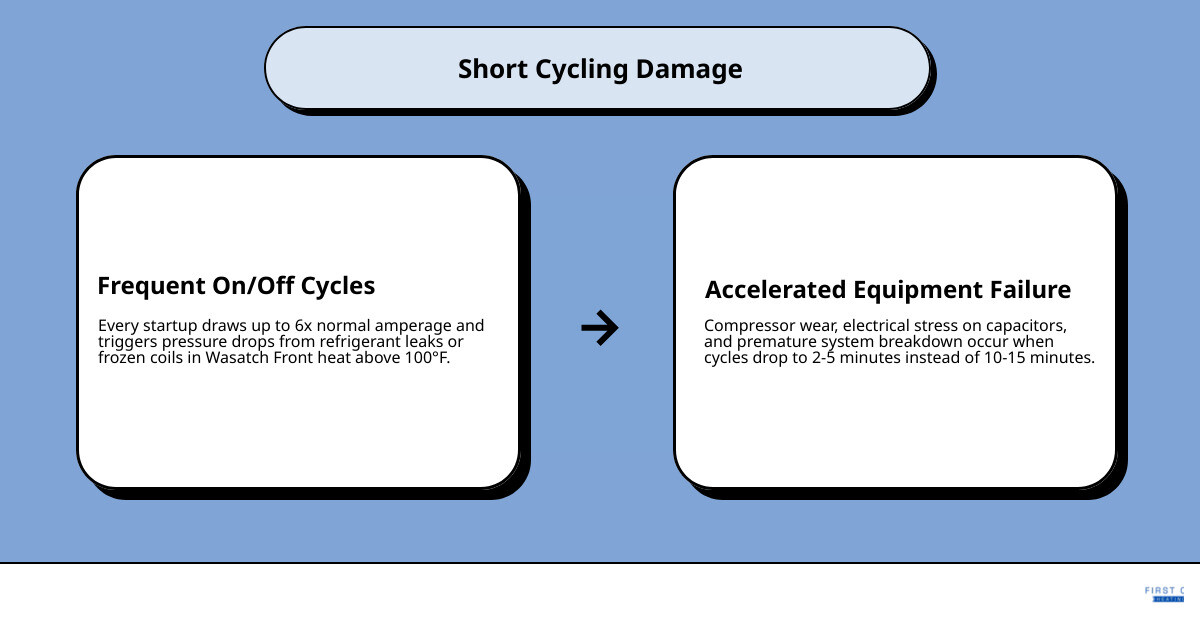 Infographic showing the 5 most common causes of AC short cycling in Wasatch Front summer heat infographic Infographic showing the 5 most common causes of AC short cycling in Wasatch Front summer heat infographic
