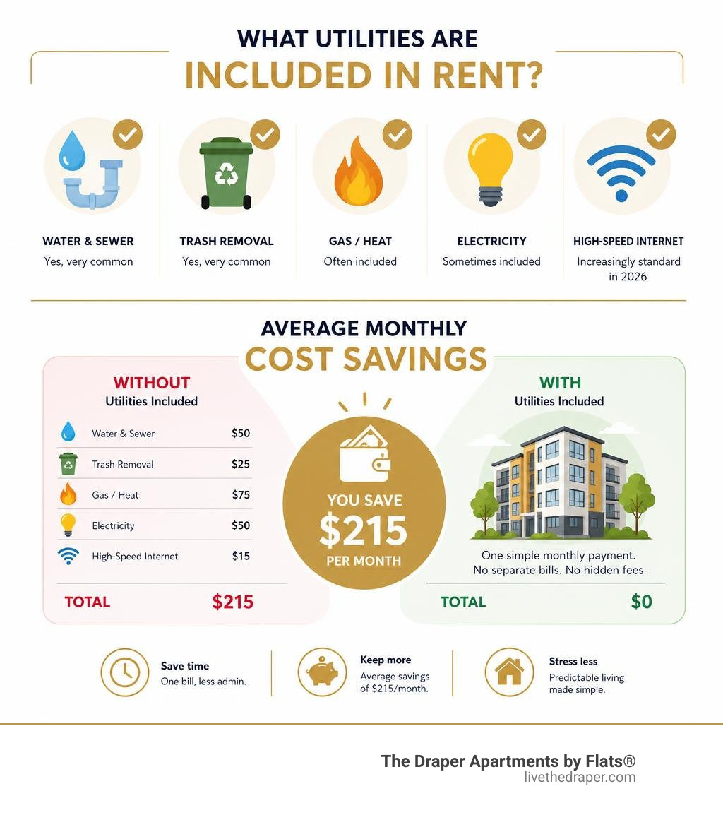 infographic showing what utilities are included in rent and average monthly cost savings infographic