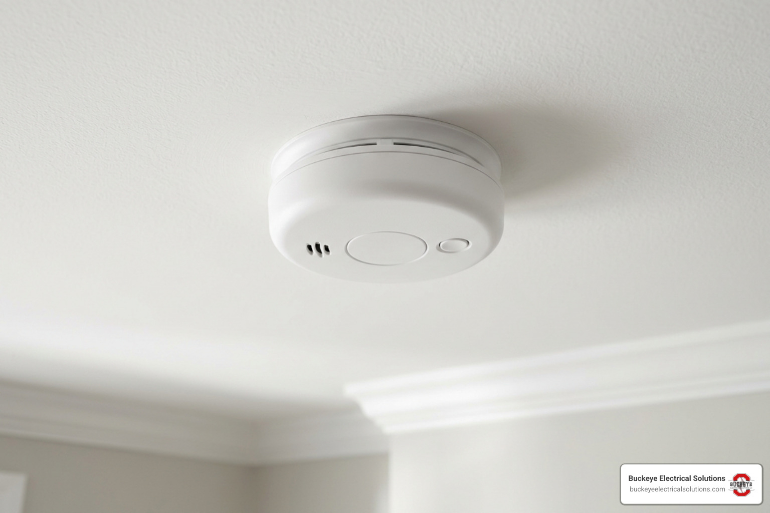 A modern 10-year sealed battery smoke alarm mounted cleanly on a ceiling