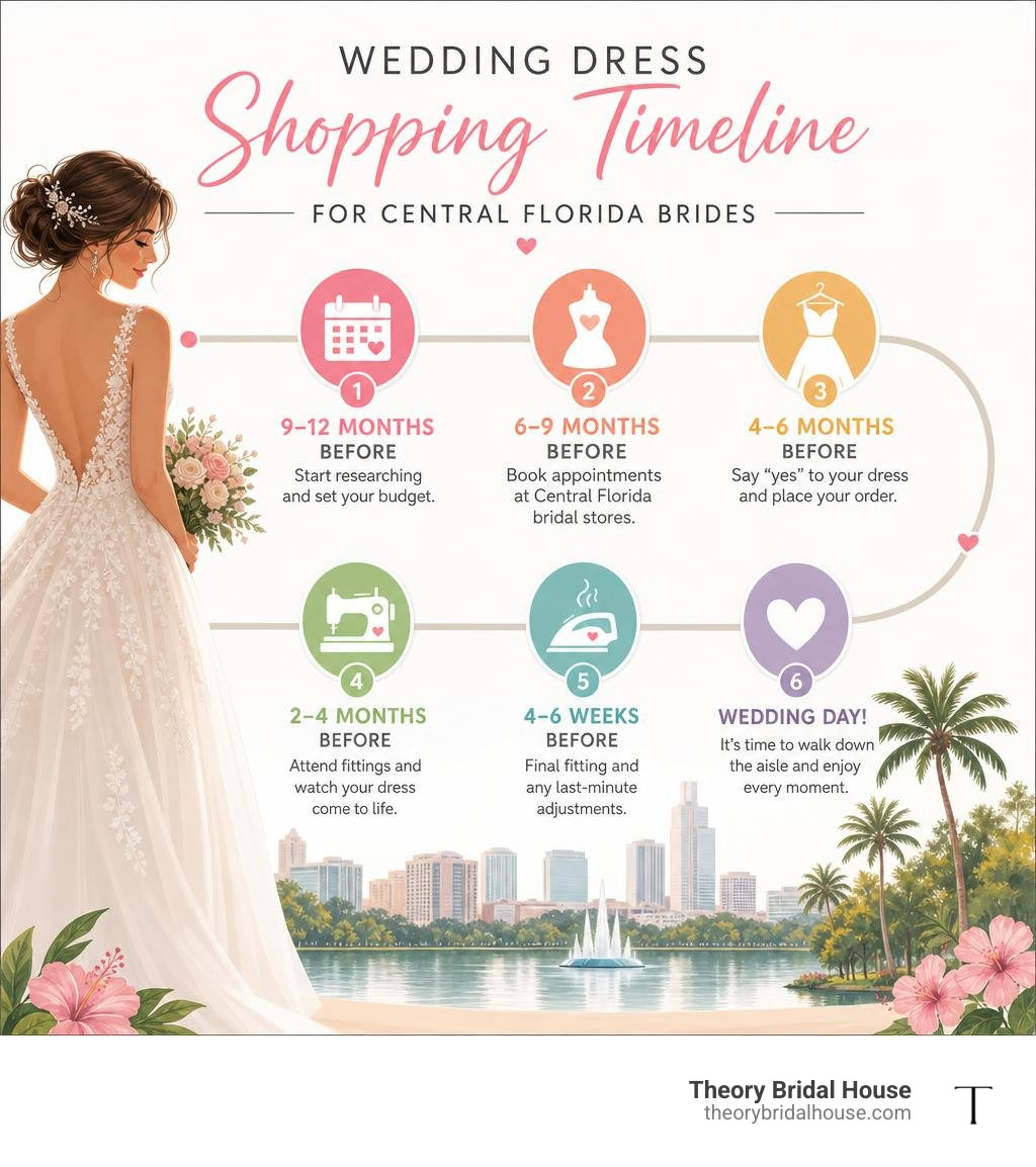 Wedding dress shopping timeline infographic for Central Florida brides infographic Wedding dress shopping timeline infographic for Central Florida brides infographic