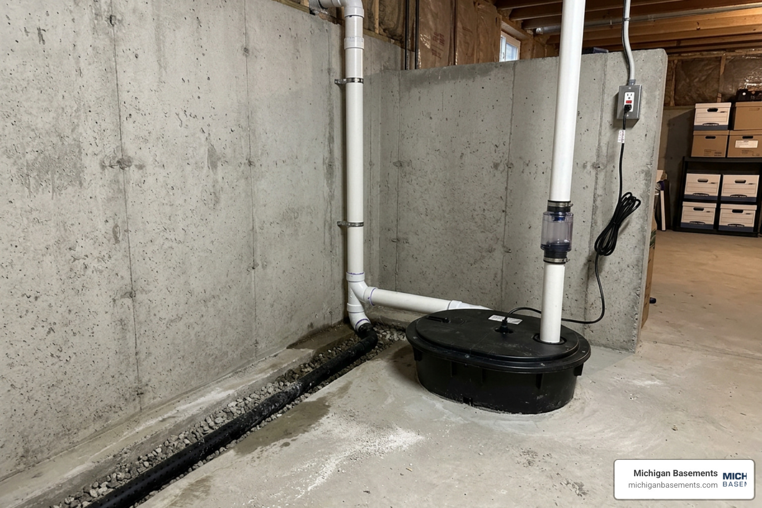 sump pump installation with interior drainage system