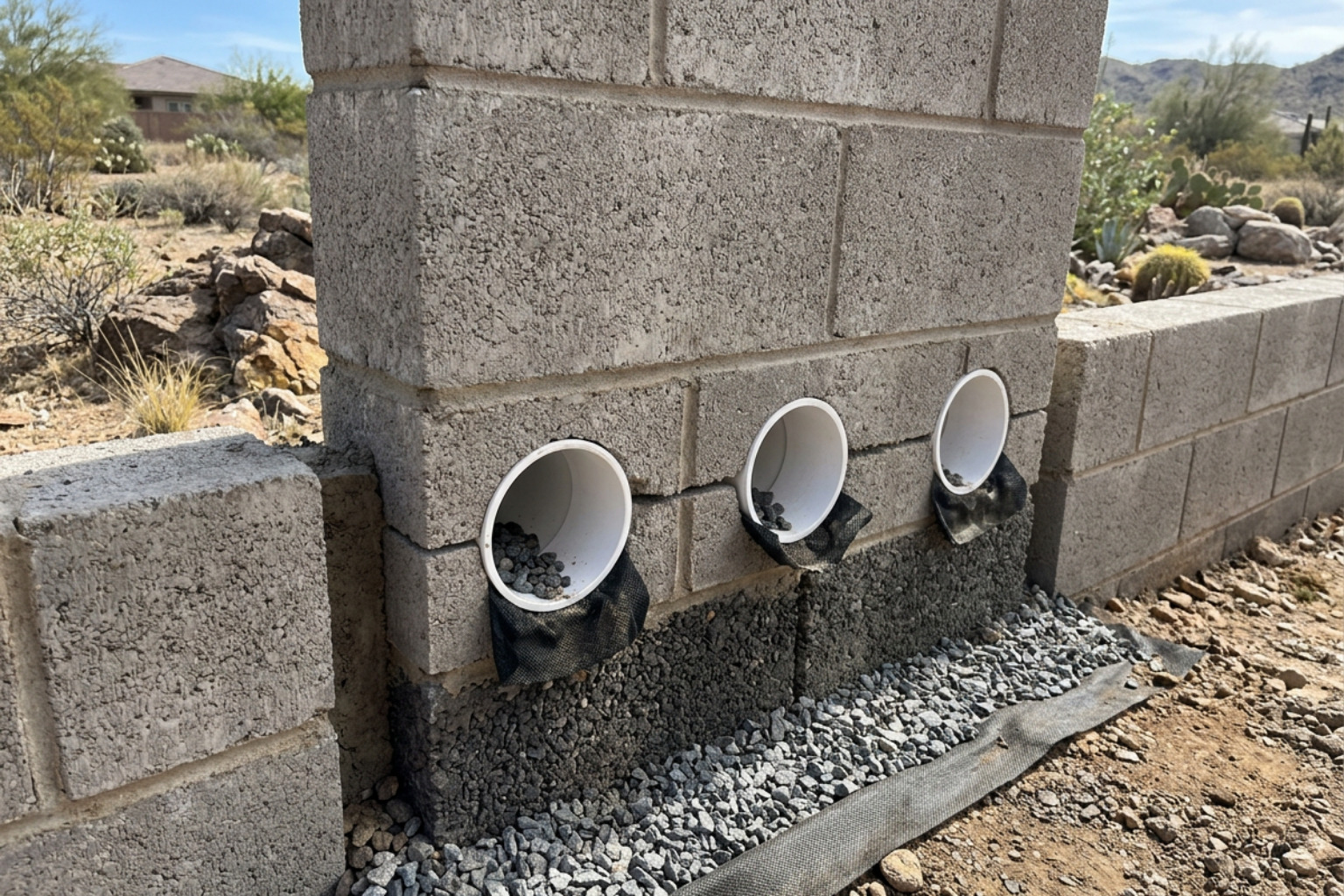 Retrofitting weep holes in an existing concrete block retaining wall Retrofitting weep holes in an existing concrete block retaining wall