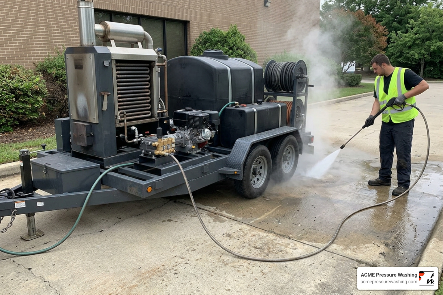 hot water pressure washing machine in action