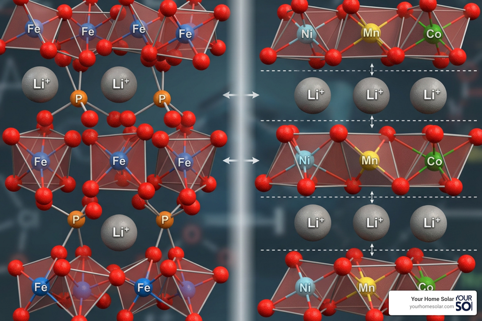 Molecular structures of LFP vs NMC battery chemistry Molecular structures of LFP vs NMC battery chemistry