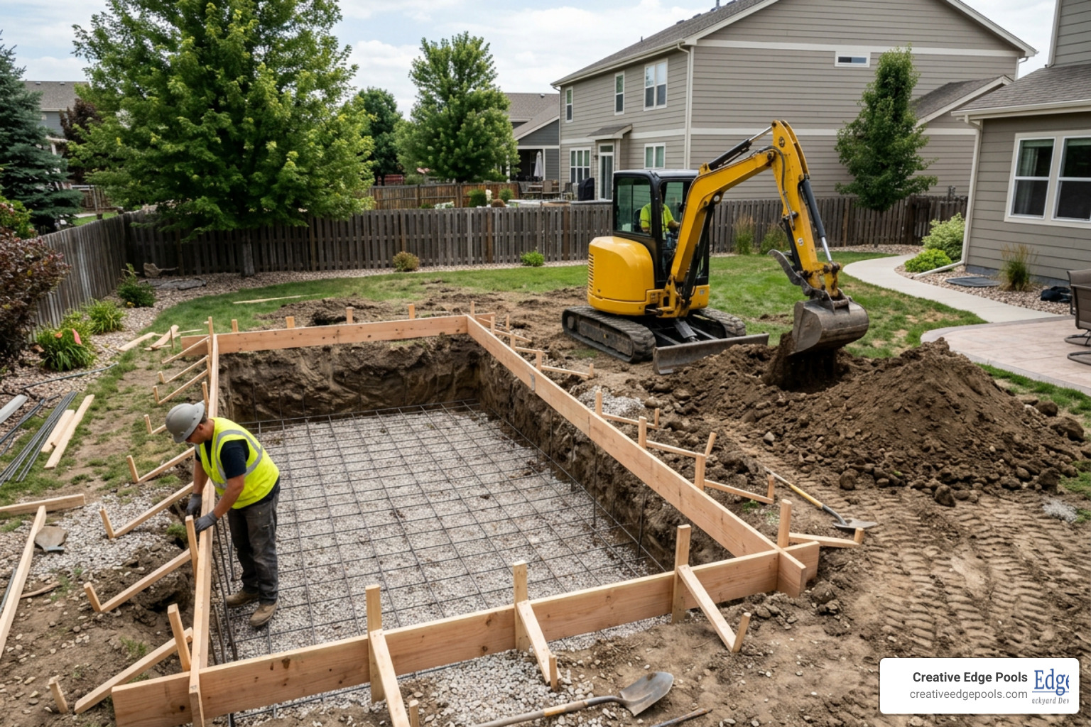 Excavation and foundation prep for a heavy swim spa installation