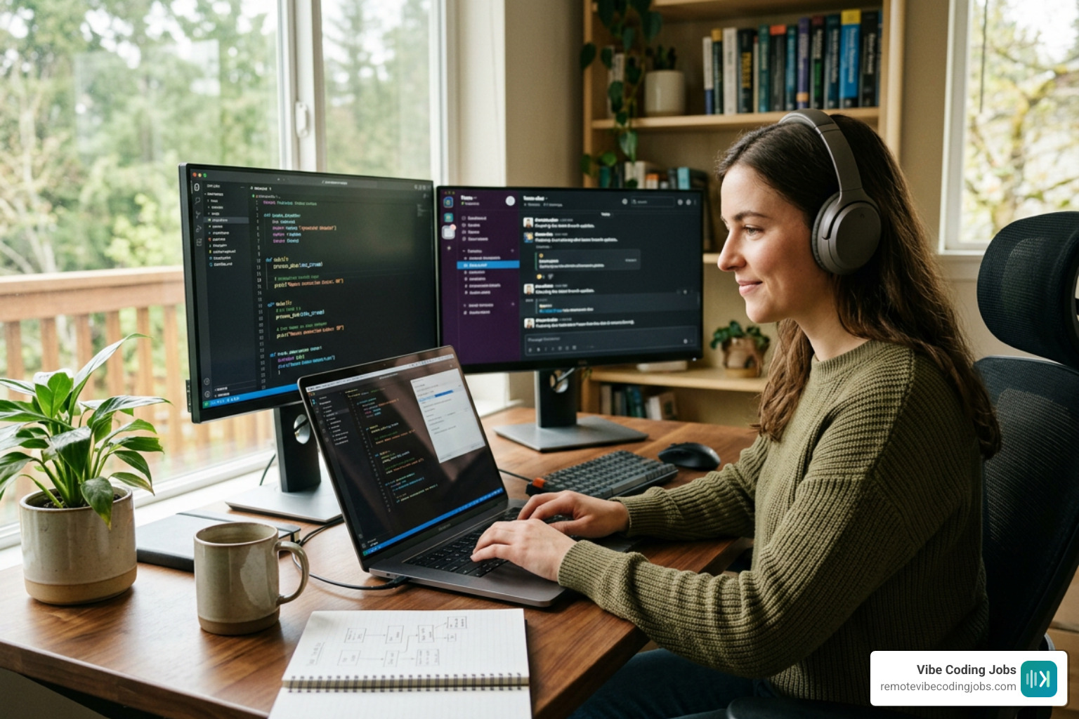 A modern AI IDE interface showing code generation, chat panel, and local terminal