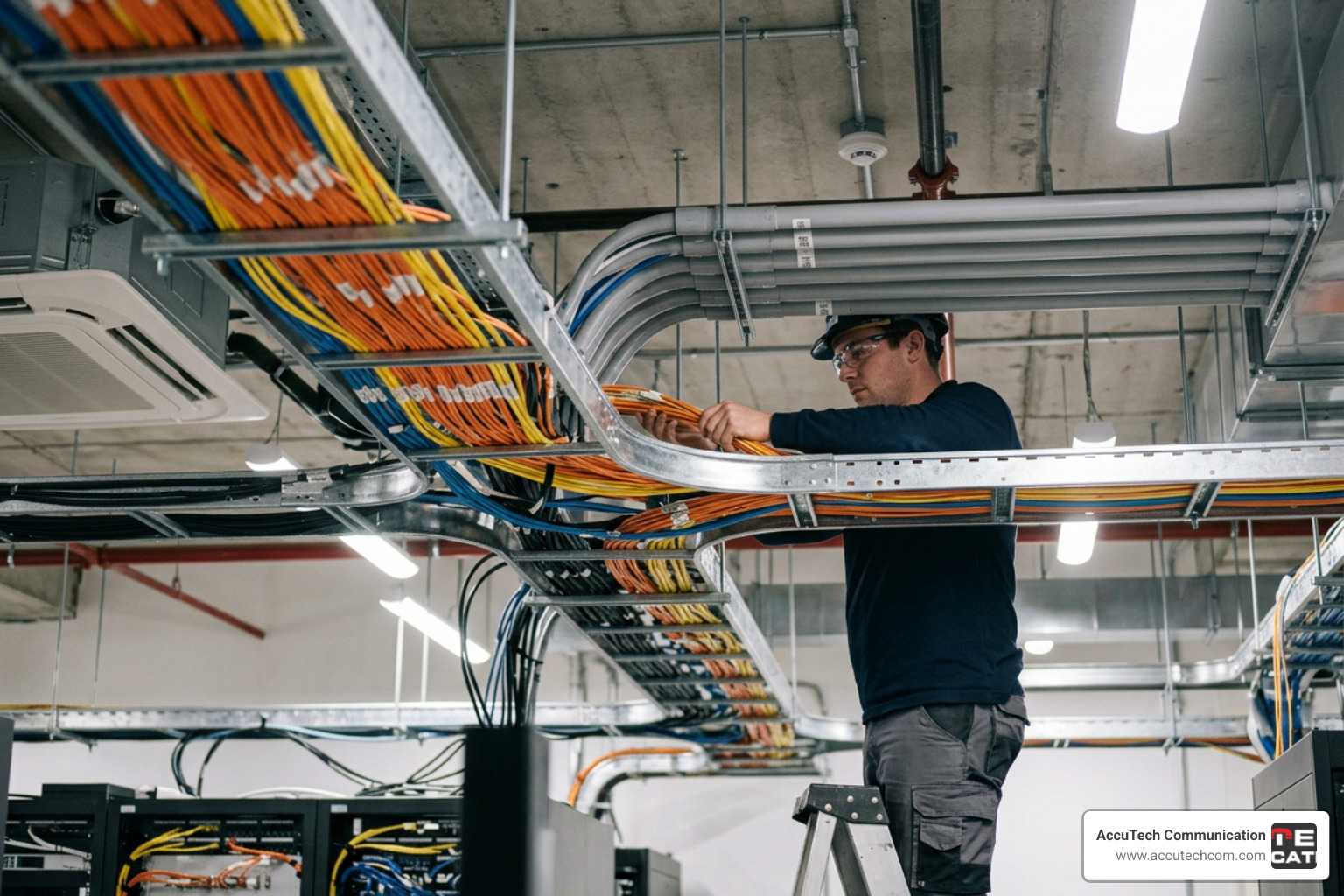 fiber optic cable installation in a commercial building