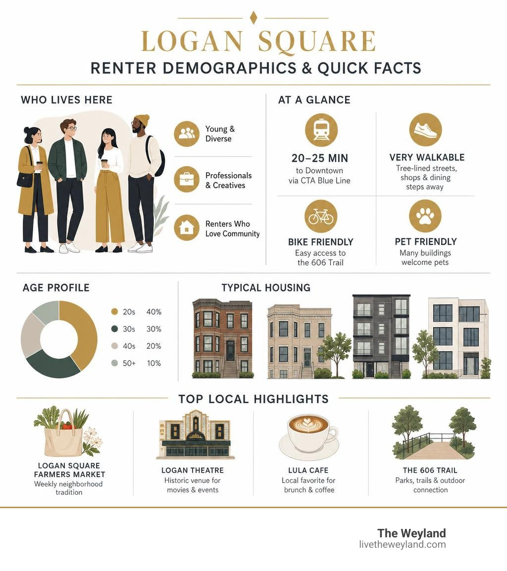 Logan Square renter demographics and quick facts infographic Logan Square renter demographics and quick facts infographic