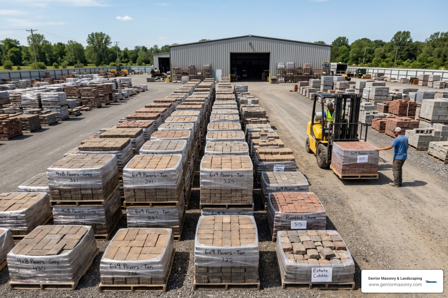 local masonry supply yard showing bulk paver stone inventory