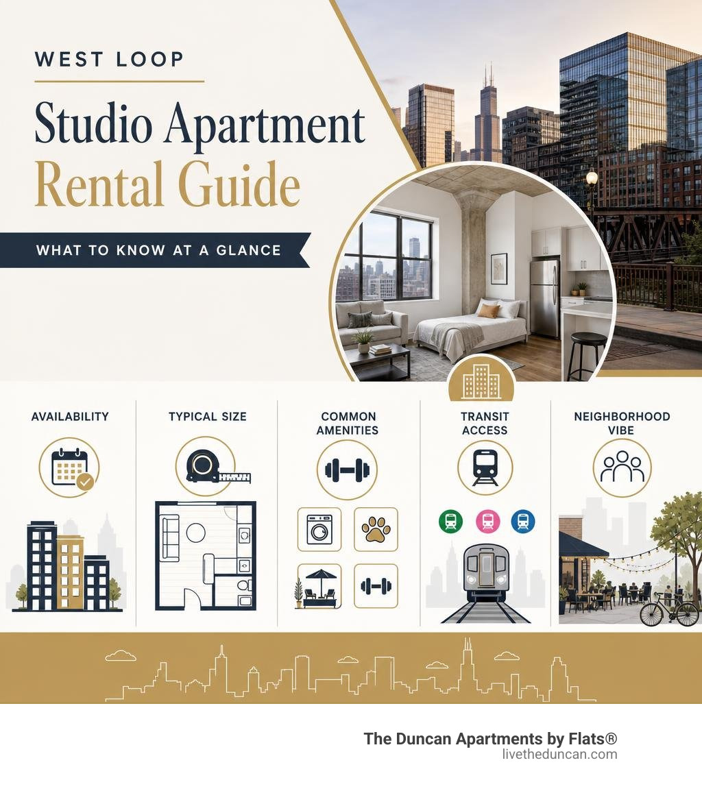 West Loop studio apartment rental guide infographic: availability, size, amenities, transit, and vibe infographic West Loop studio apartment rental guide infographic: availability, size, amenities, transit, and vibe infographic