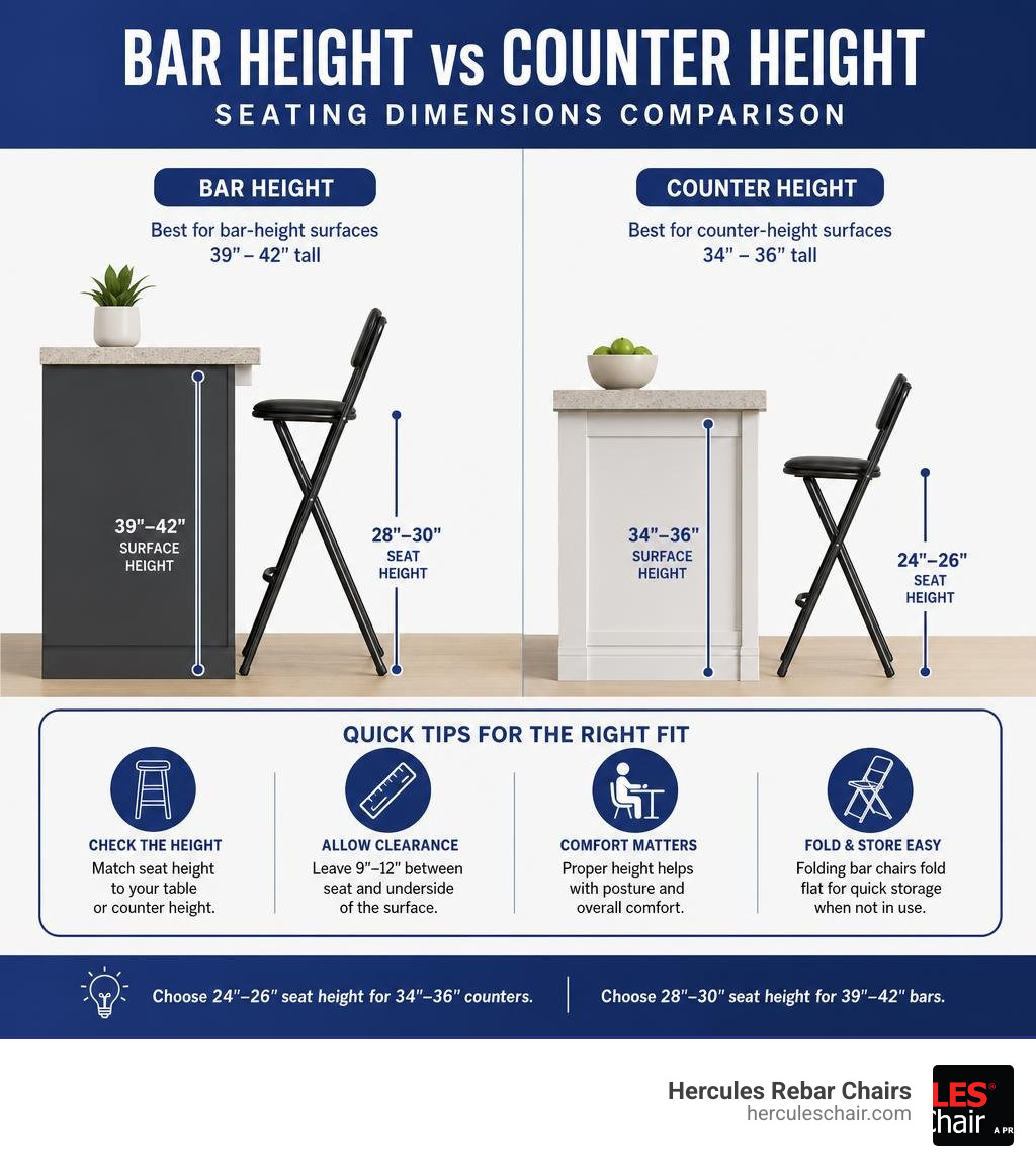 Bar height vs counter height seating dimensions comparison infographic infographic