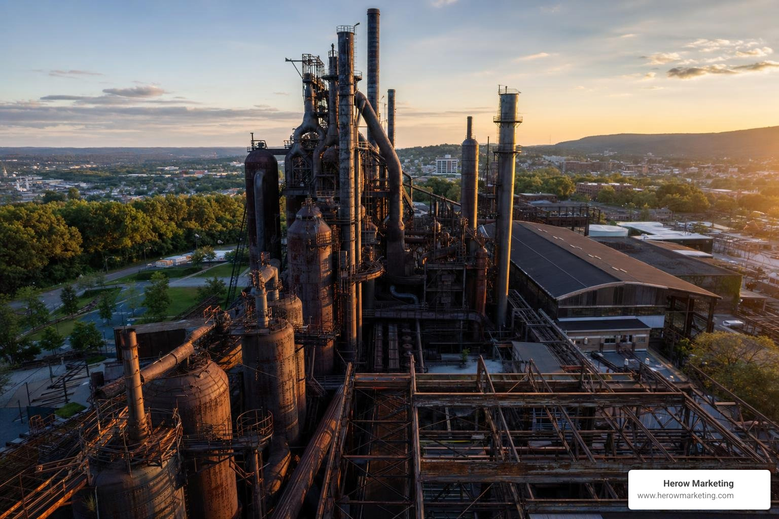 Drone flying over the iconic Bethlehem SteelStacks shooting commercial b-roll Drone flying over the iconic Bethlehem SteelStacks shooting commercial b-roll