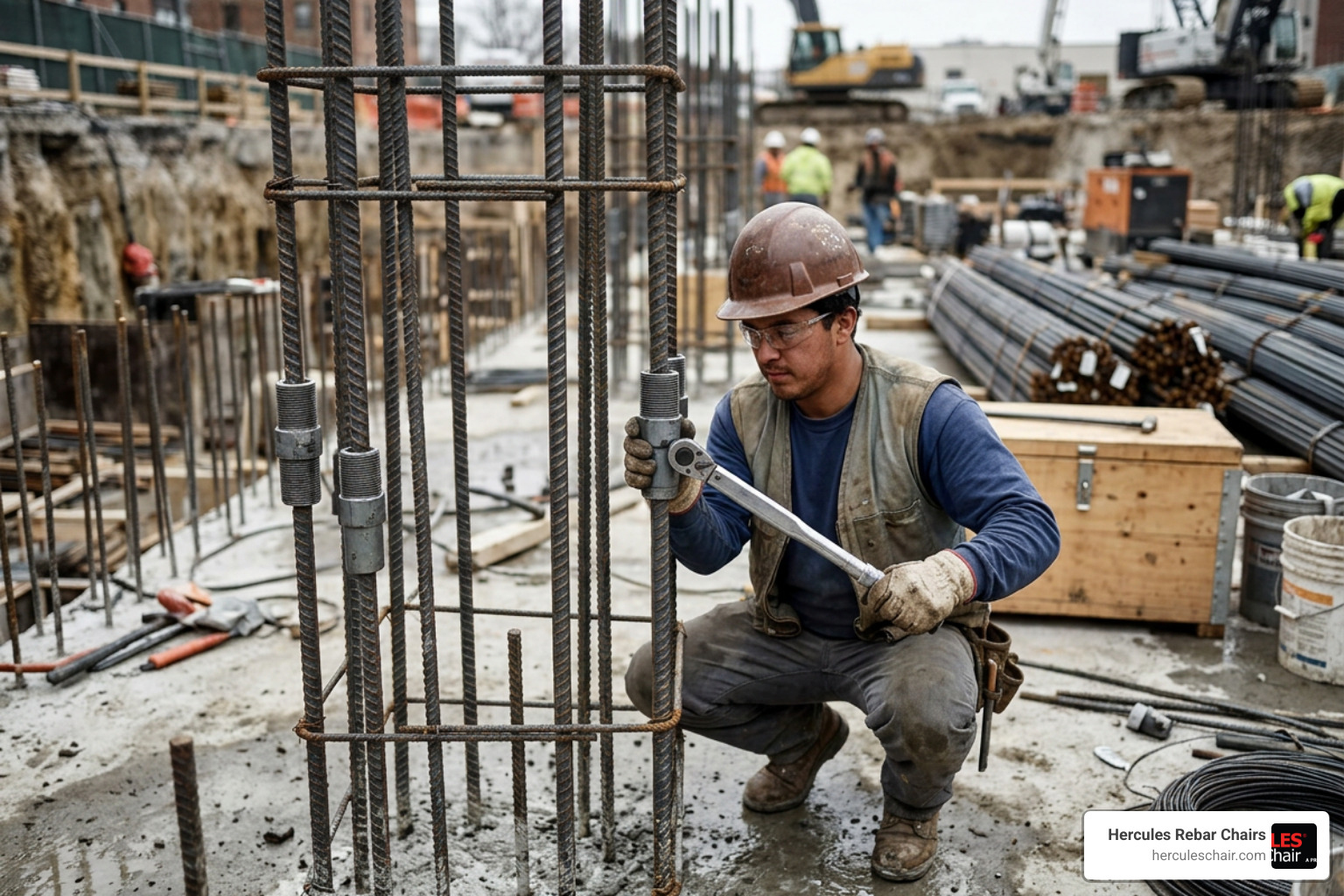 on-site installation of mechanical couplers on reinforcing steel