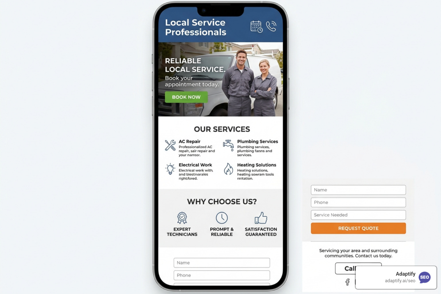 Mobile-optimized local landing page layout